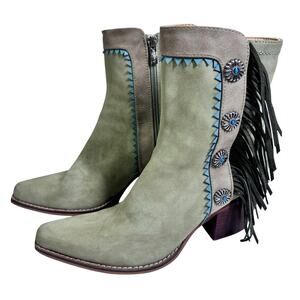 ARIDER GIRL Boots 7 Gizelle Mid-Calf‎ Fringe Western Stacked Heel Cowgirl Rodeo